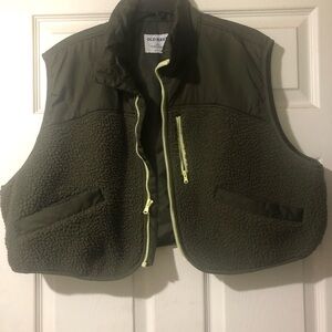 Old Navy Olive Green Crop Sherpa Vest with Yellow Trim